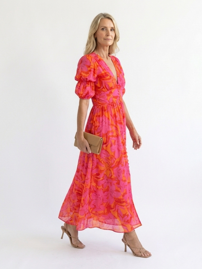 ANNALÉA™ | ROBE MIDI FLEURIE COL V
