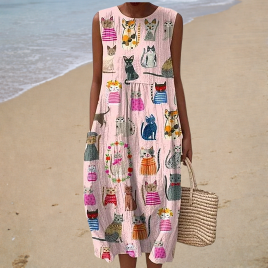 Chloé™ | Robe Midi Imprimé Chats