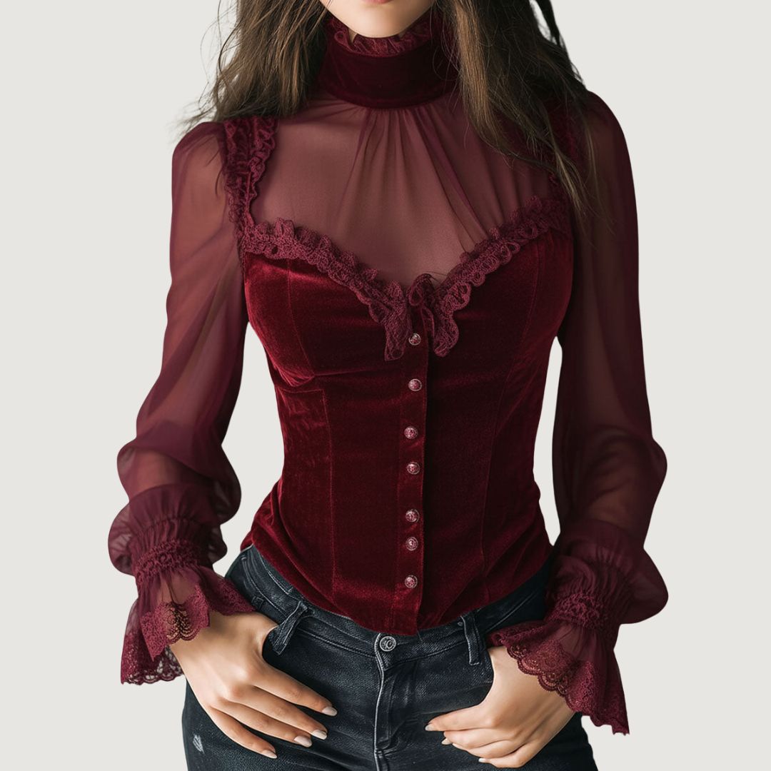 Samantha™ | Elegante Bluse aus Spitze und Samt