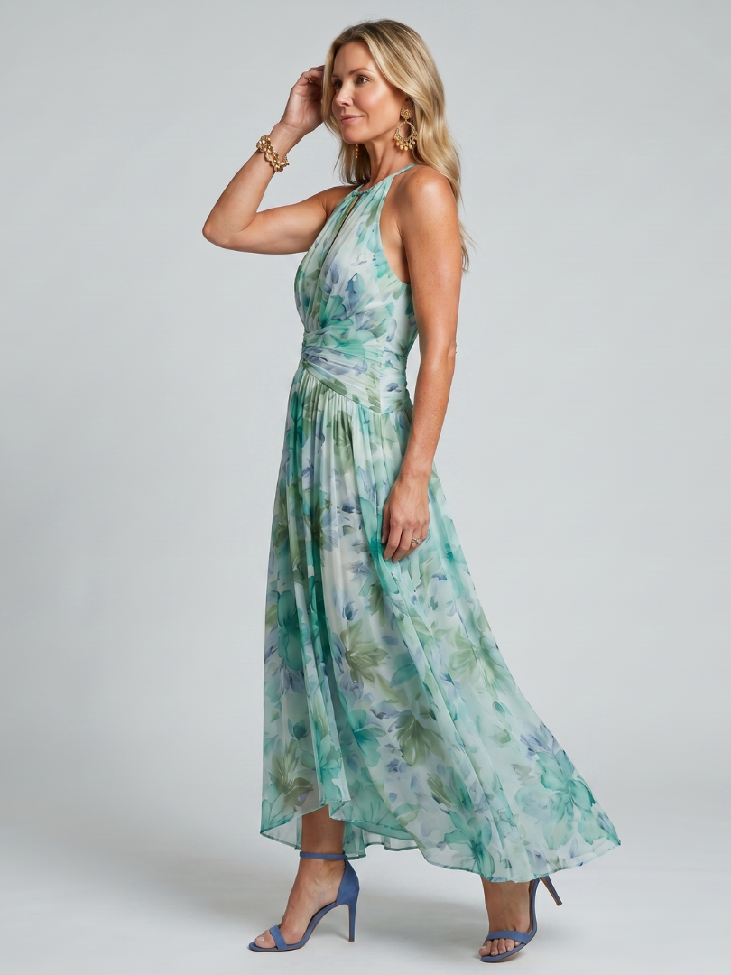 Sofie™ | Robe midi halterneck plissée