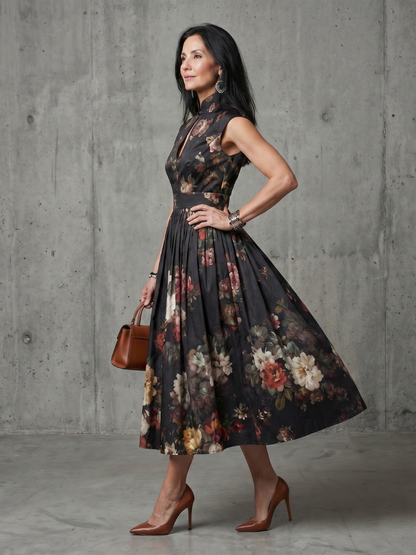 Inès™ | Robe midi plissée fleurie