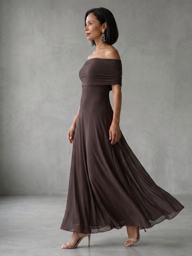 Fatima™ | Robe midi drapée épaules dénudées