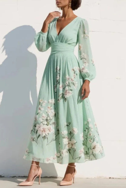Vacances™ | Robe longue fleurie col V