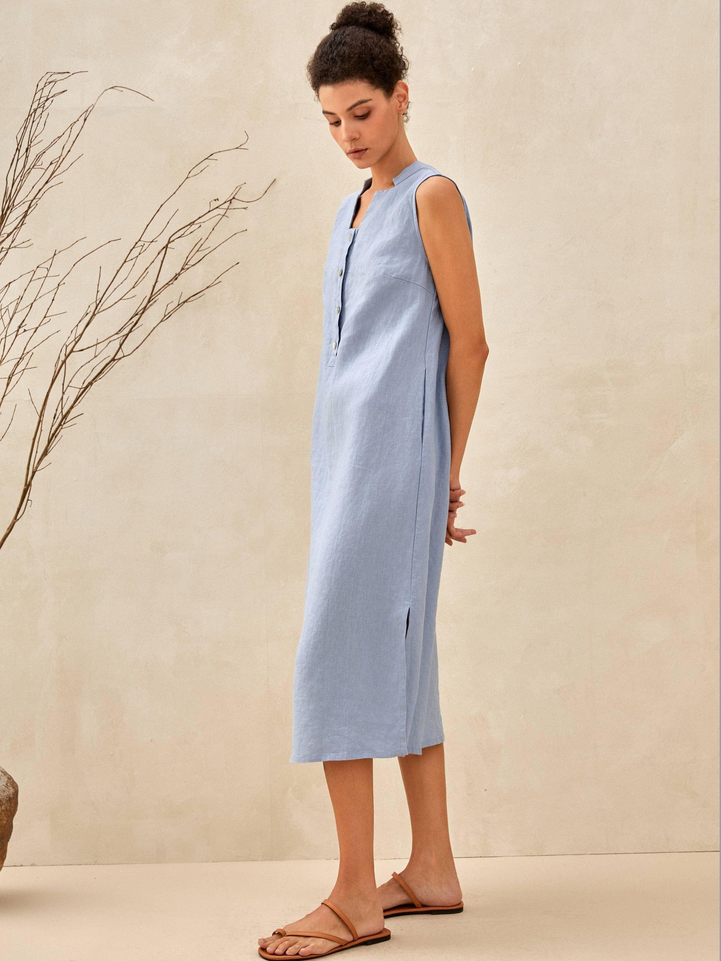 Céleste™ | Robe longue en lin sans manches
