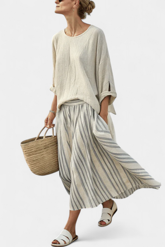 Aurora™ | Ensemble blouse &amp; jupe midi rayée