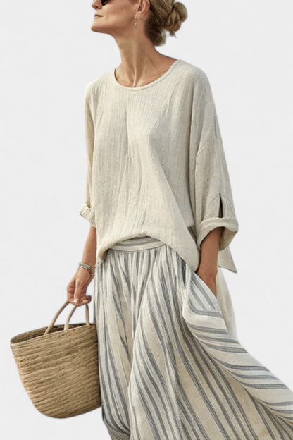 Aurora™ | Ensemble blouse &amp; jupe midi rayée