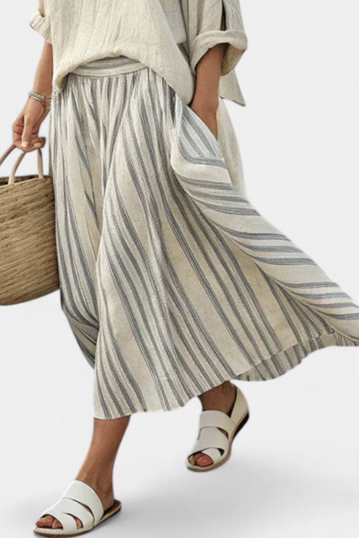 Aurora™ | Ensemble blouse &amp; jupe midi rayée