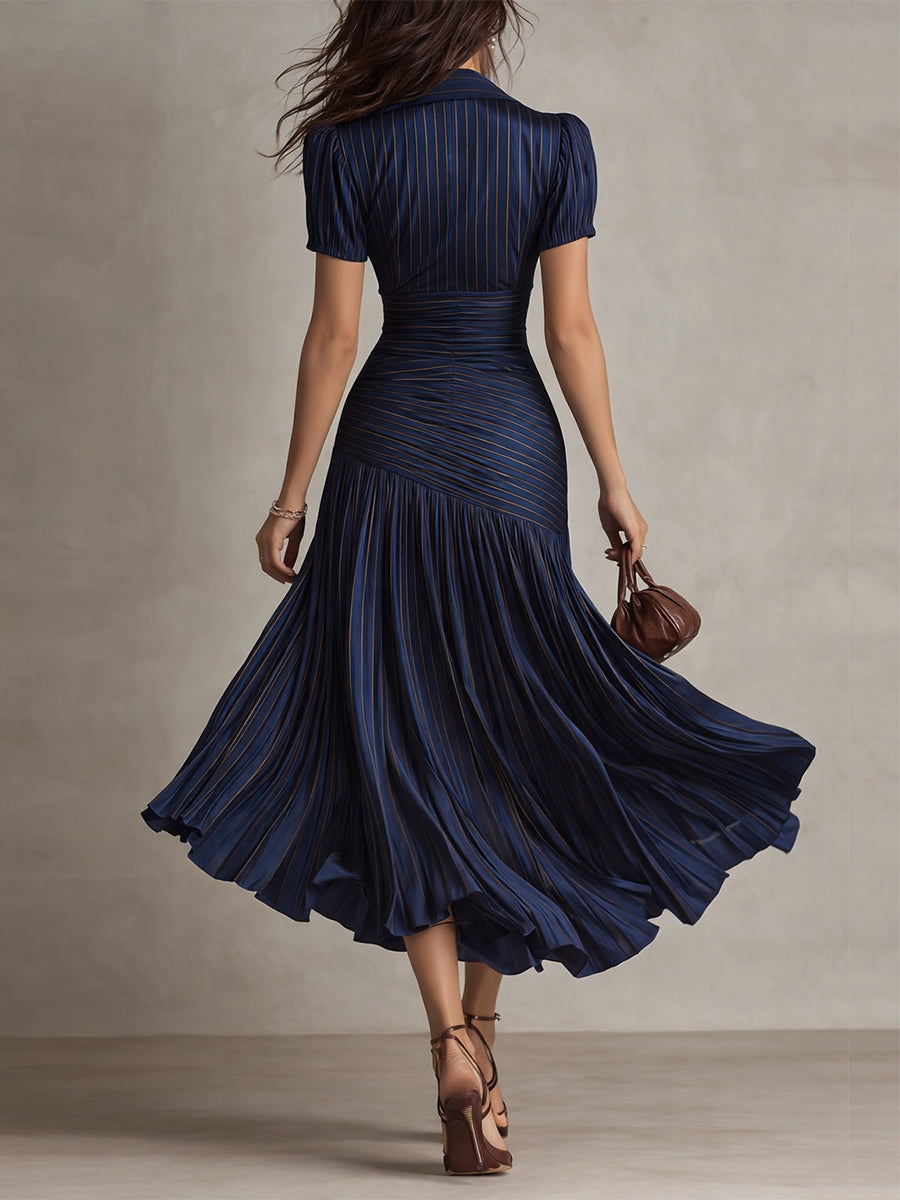 Adriana™ | Robe midi satinée à rayures