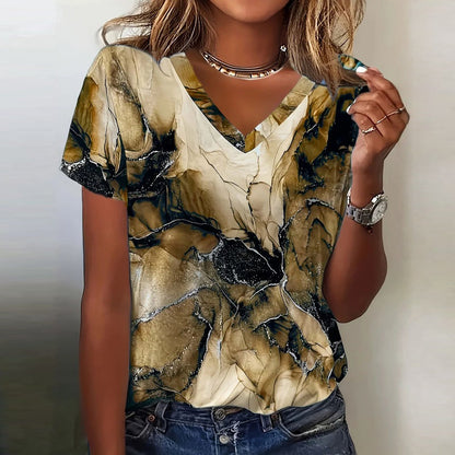Noémie™ | Vintage V-Ausschnitt T-Shirt im Farbverlauf