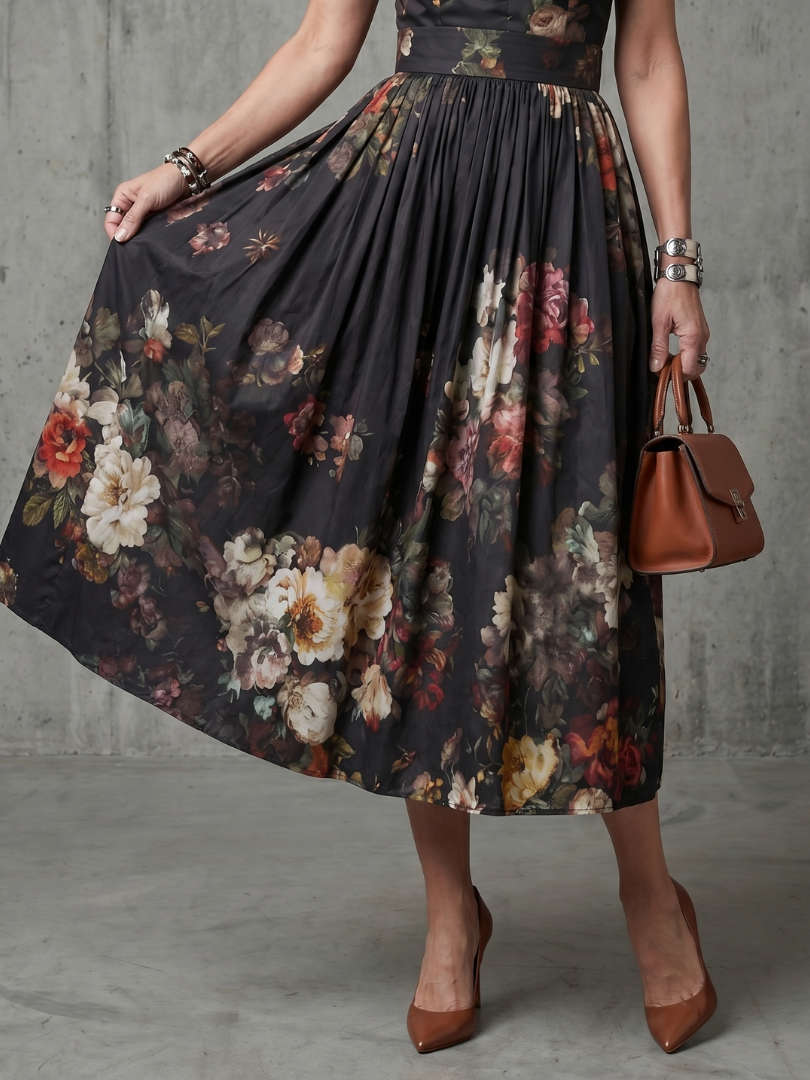 Inès™ | Robe midi plissée fleurie