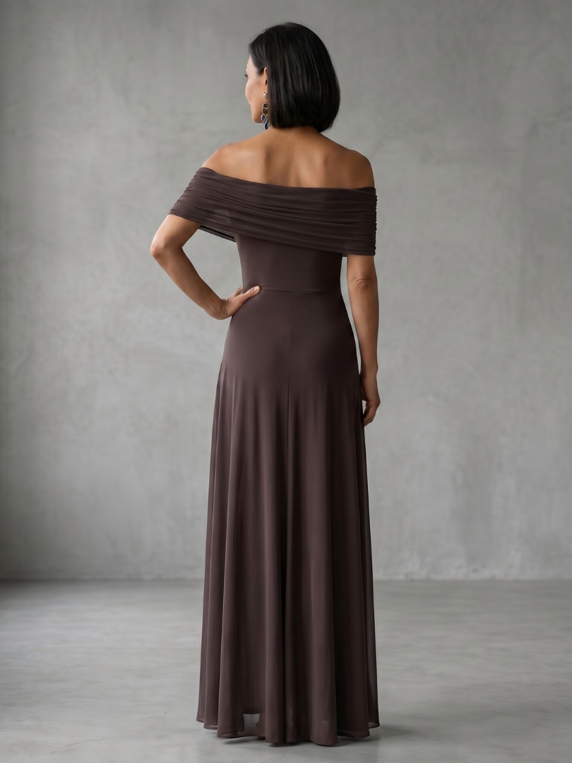 Fatima™ | Robe midi drapée épaules dénudées