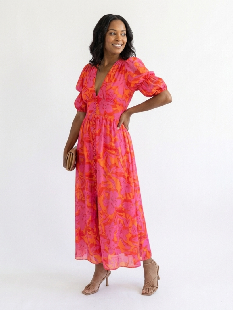 ANNALÉA™ | ROBE MIDI FLEURIE COL V