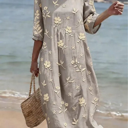 Simone | Besticktes Midikleid mit halblangen Ärmeln