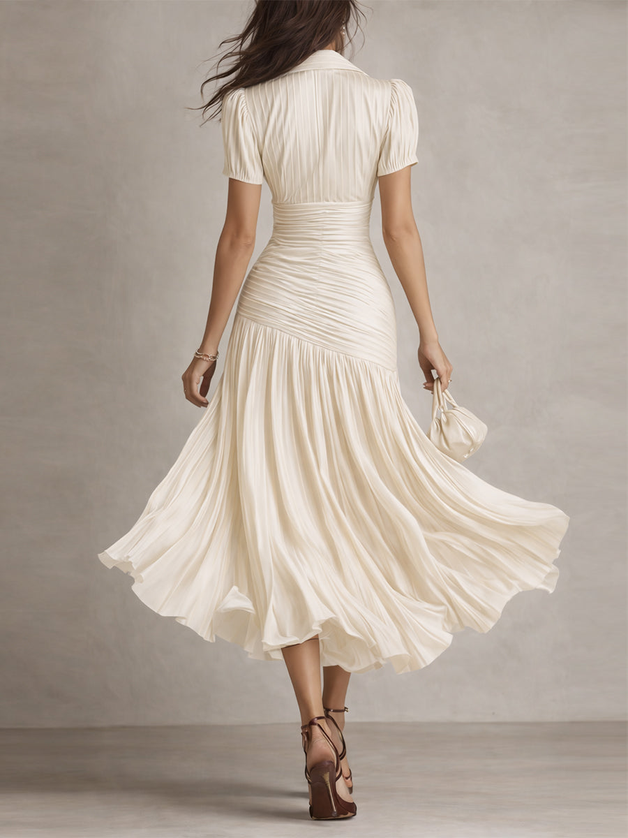 Adriana™ | Robe midi satinée à rayures