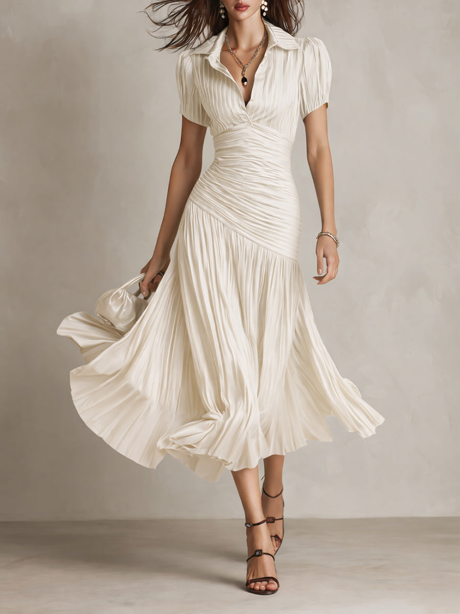 Adriana™ | Robe midi satinée à rayures