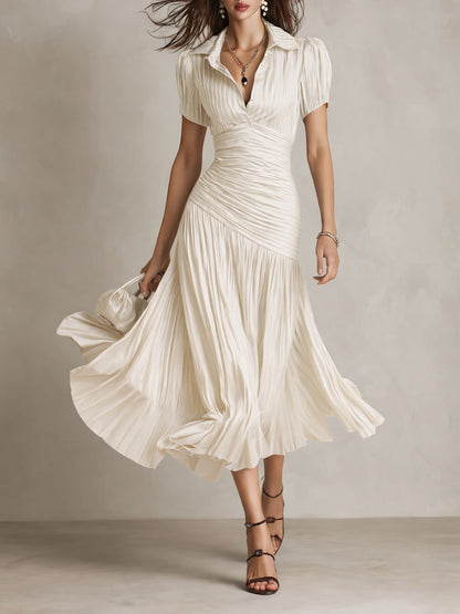 Adriana™ | Robe midi satinée à rayures