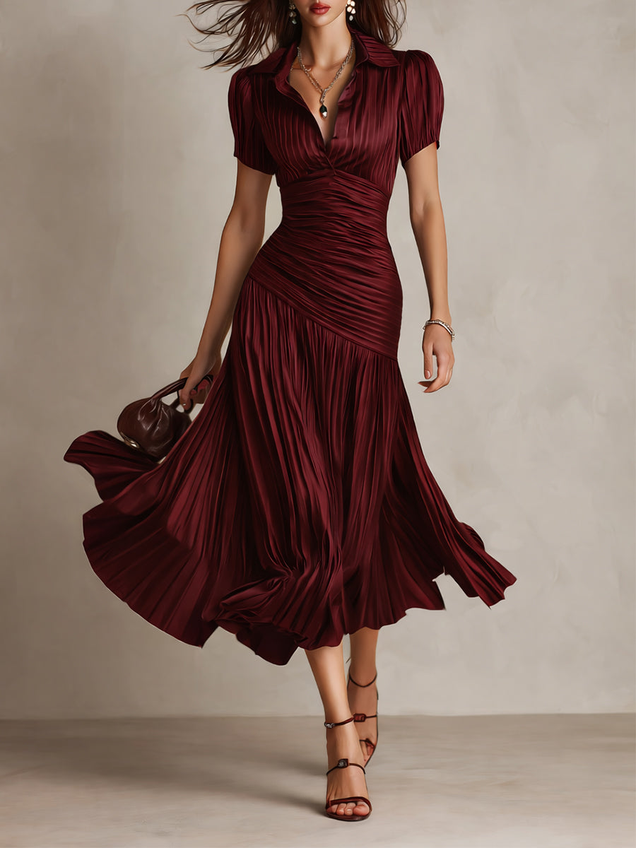 Adriana™ | Robe midi satinée à rayures