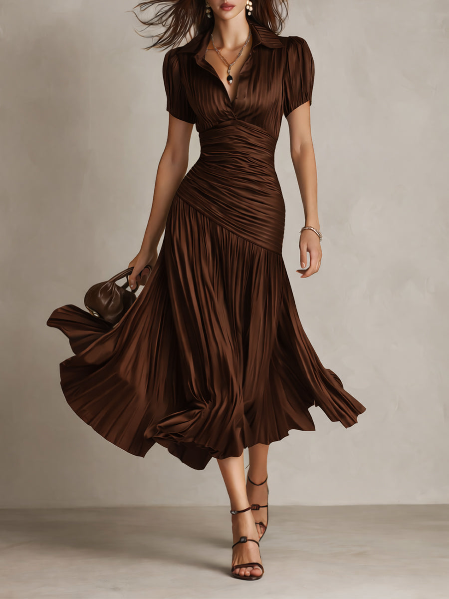 Adriana™ | Robe midi satinée à rayures