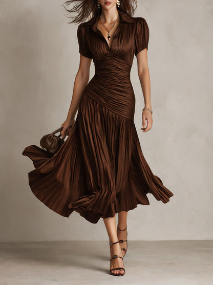 Adriana™ | Robe midi satinée à rayures