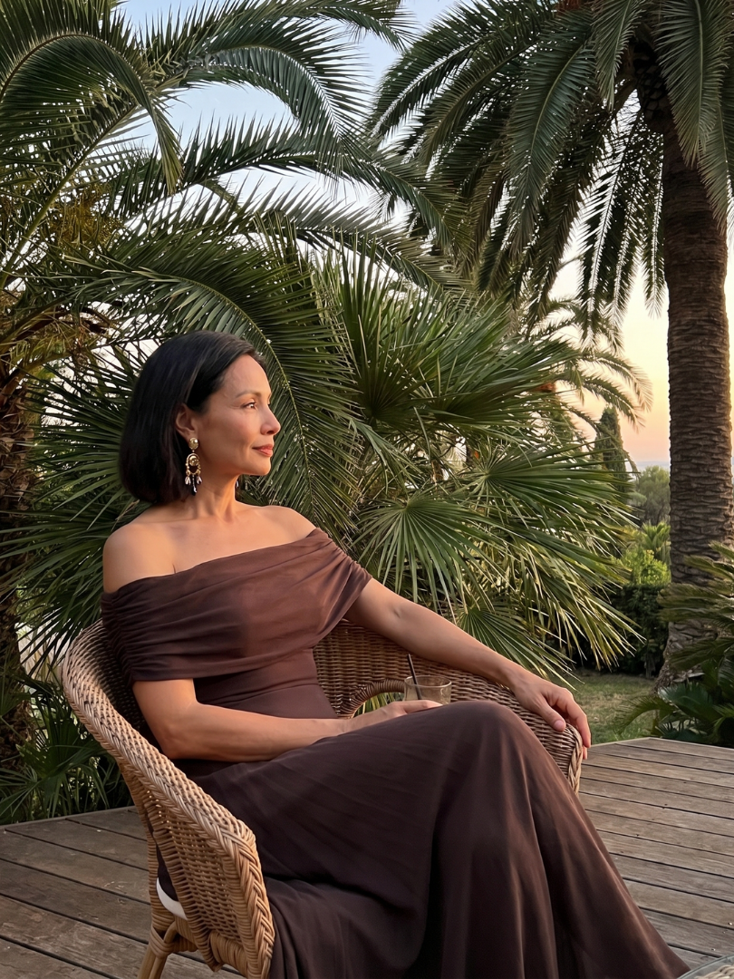 Fatima™ | Robe midi drapée épaules dénudées