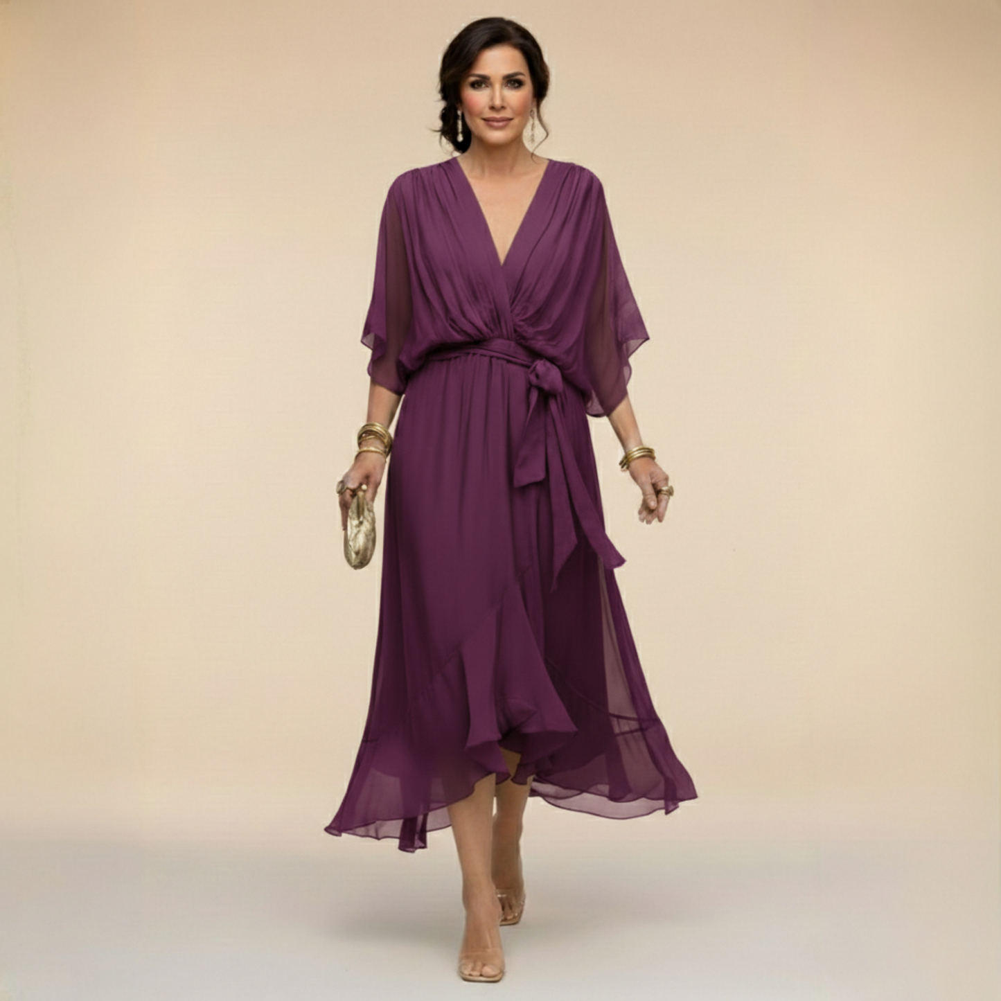 CHRISTA™ | ROBE EN CHIFFON COL V