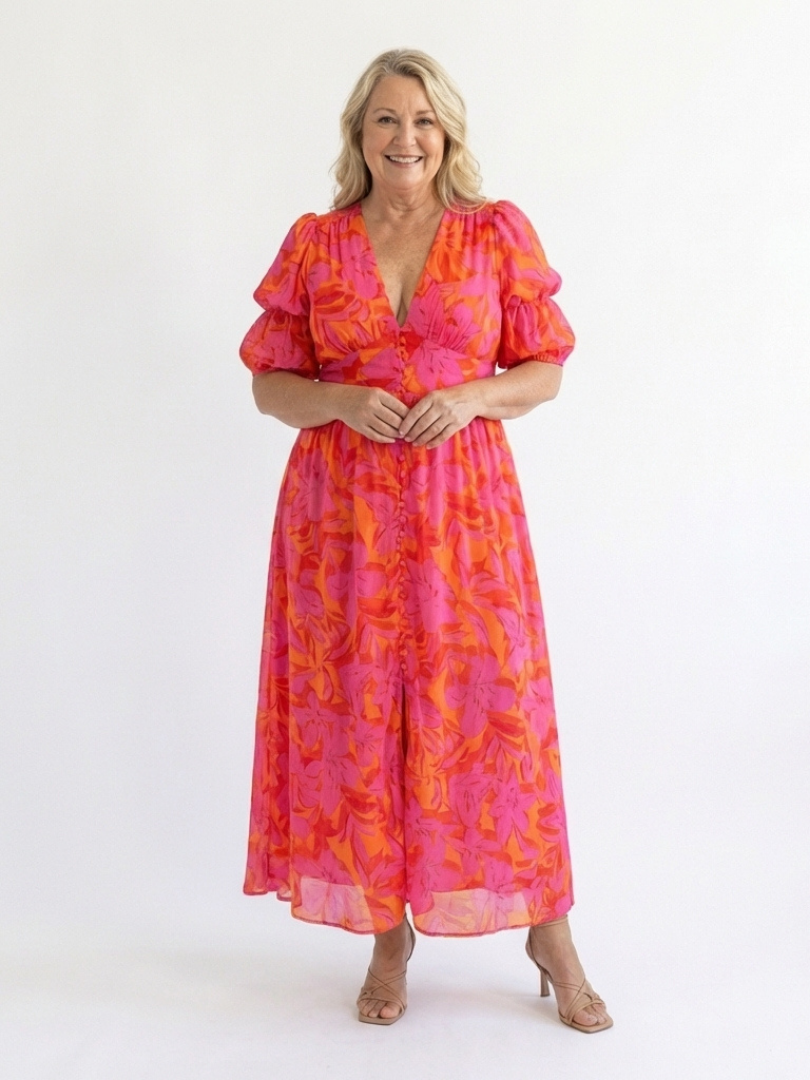 ANNALÉA™ | ROBE MIDI FLEURIE COL V