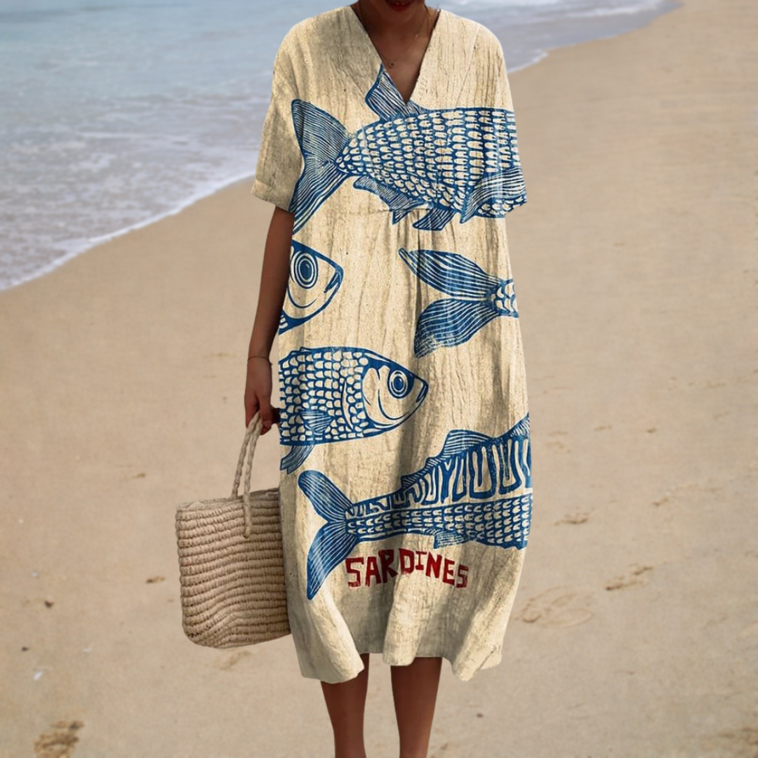 Marseille™ | Robe longue au motif sardines
