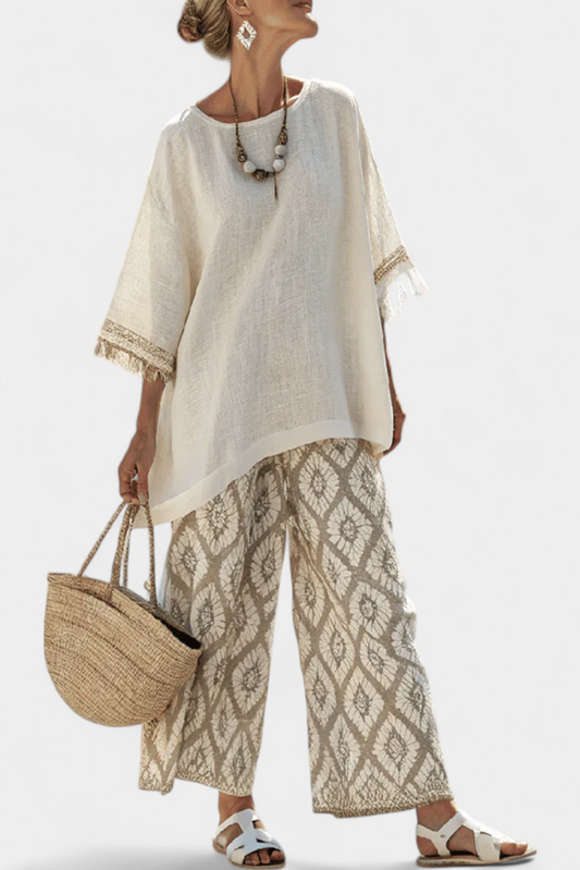 Ilaria™ | Ensemble top à franges &amp; pantalon imprimé