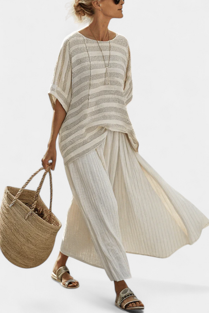 Graziella™ | Ensemble bambou rayé &amp; pantalon en lin