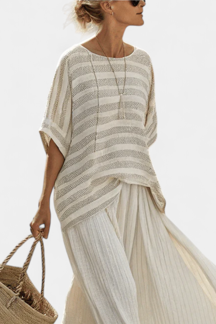 Graziella™ | Ensemble bambou rayé &amp; pantalon en lin