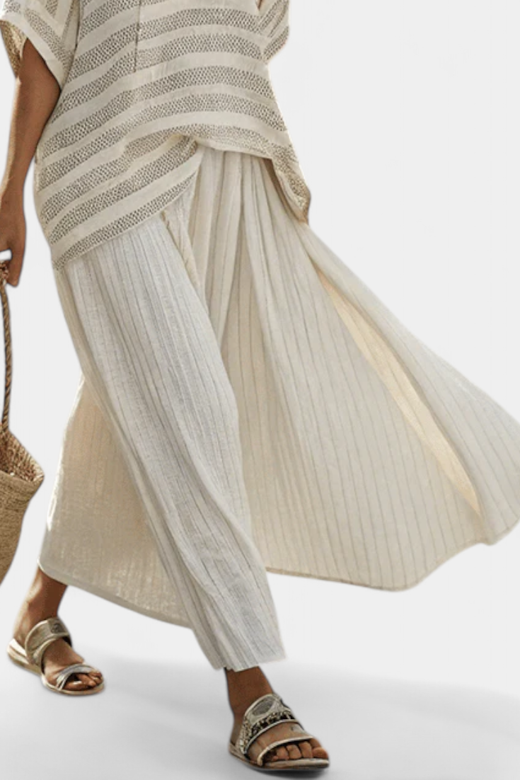 Graziella™ | Ensemble bambou rayé &amp; pantalon en lin