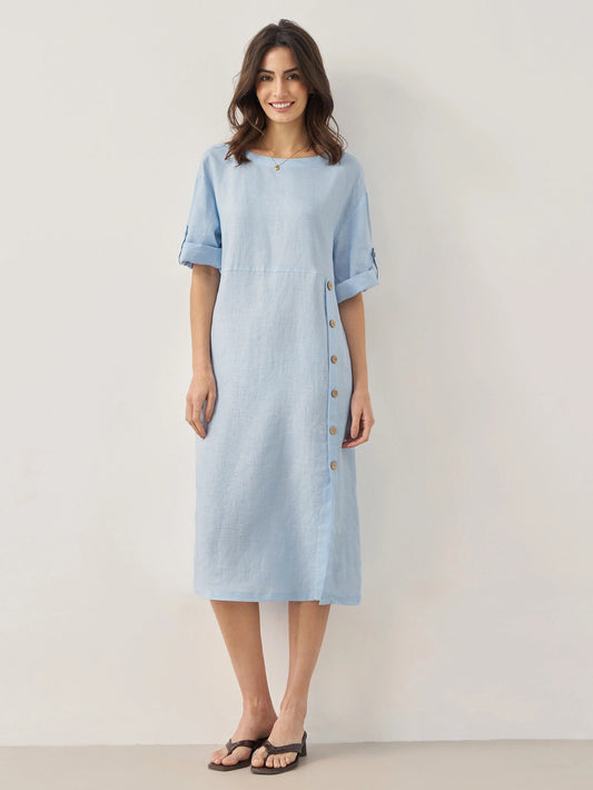 Anaïs™ | Robe midi en lin à boutons décoratifs