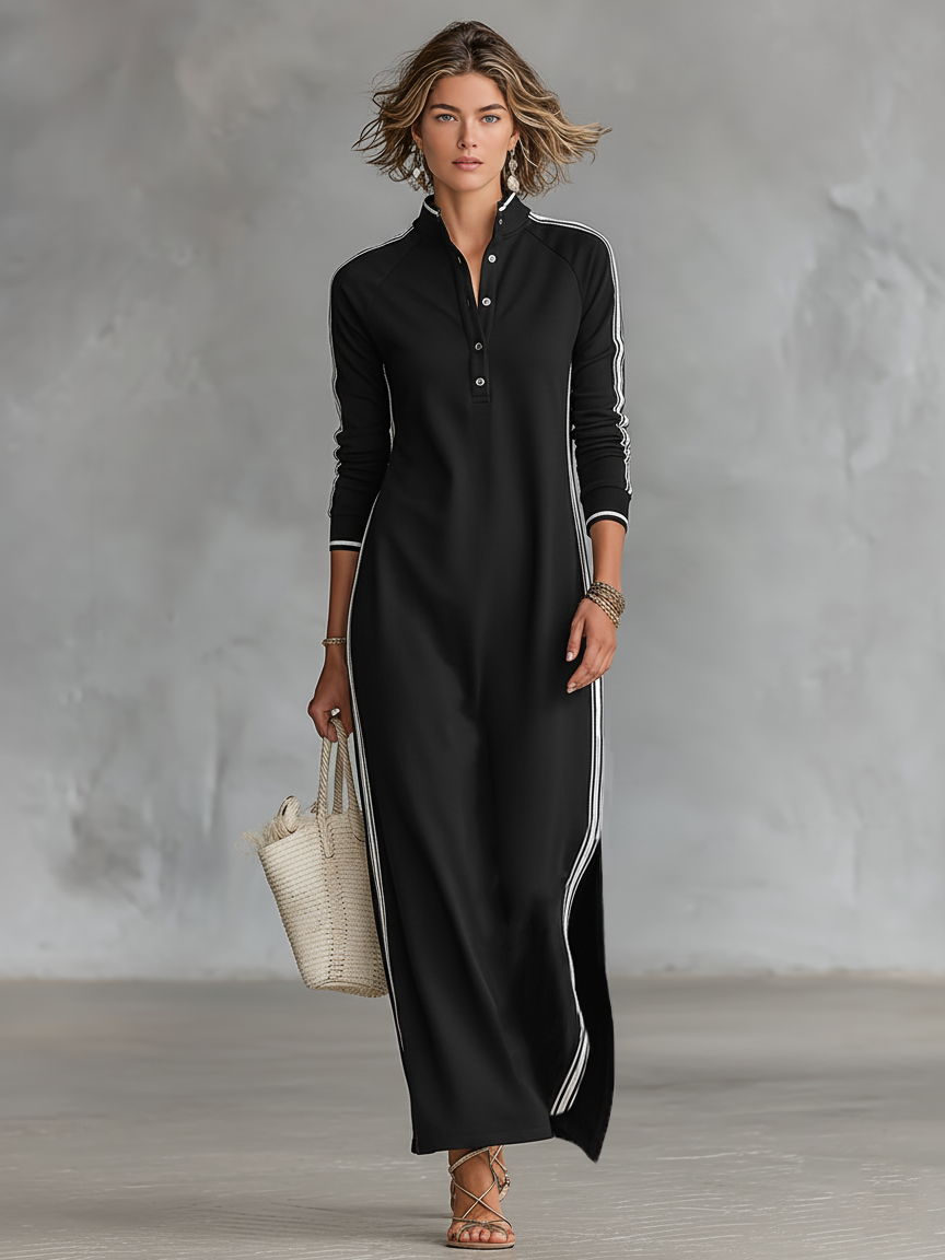 Kassandra™ | Robe Maxi Sweat Col Boutonné