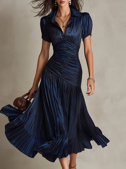 Adriana™ | Robe midi satinée à rayures