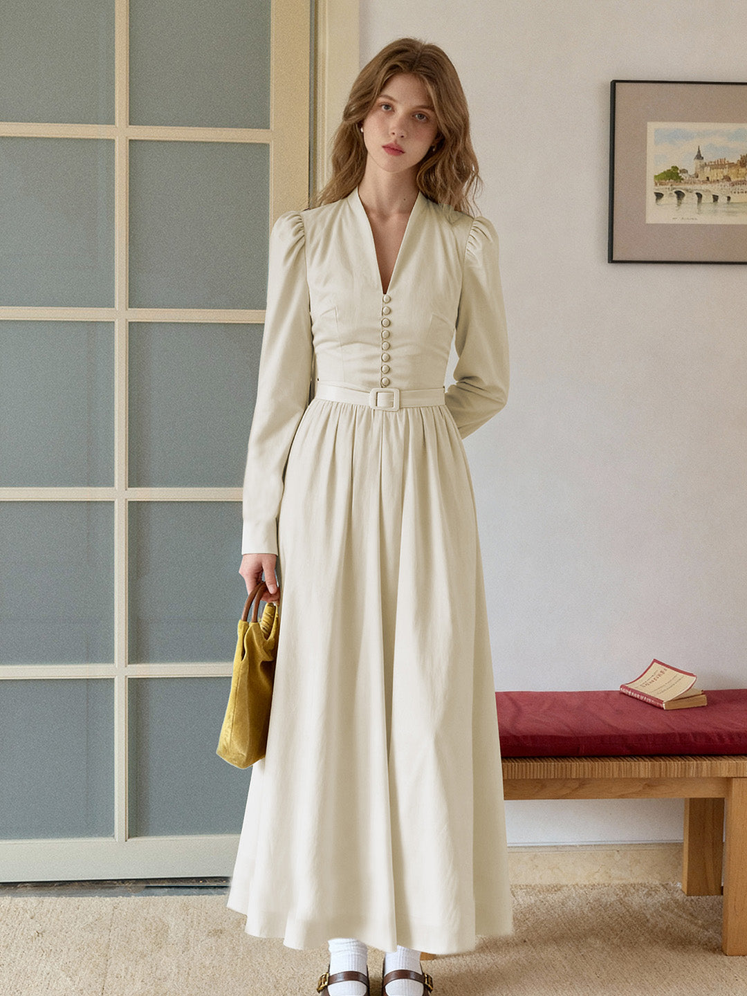 Bridget™ | Robe col V blanc cassé