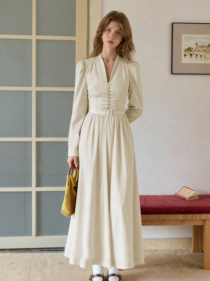 Bridget™ | Robe col V blanc cassé