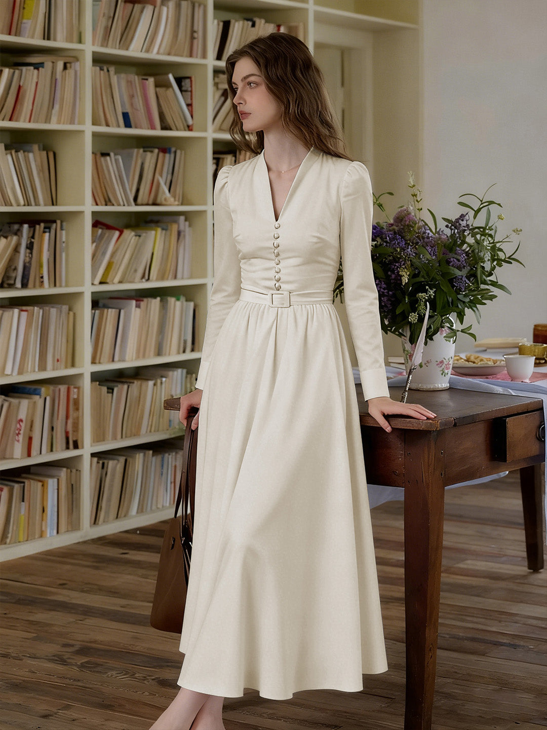 Bridget™ | Robe col V blanc cassé