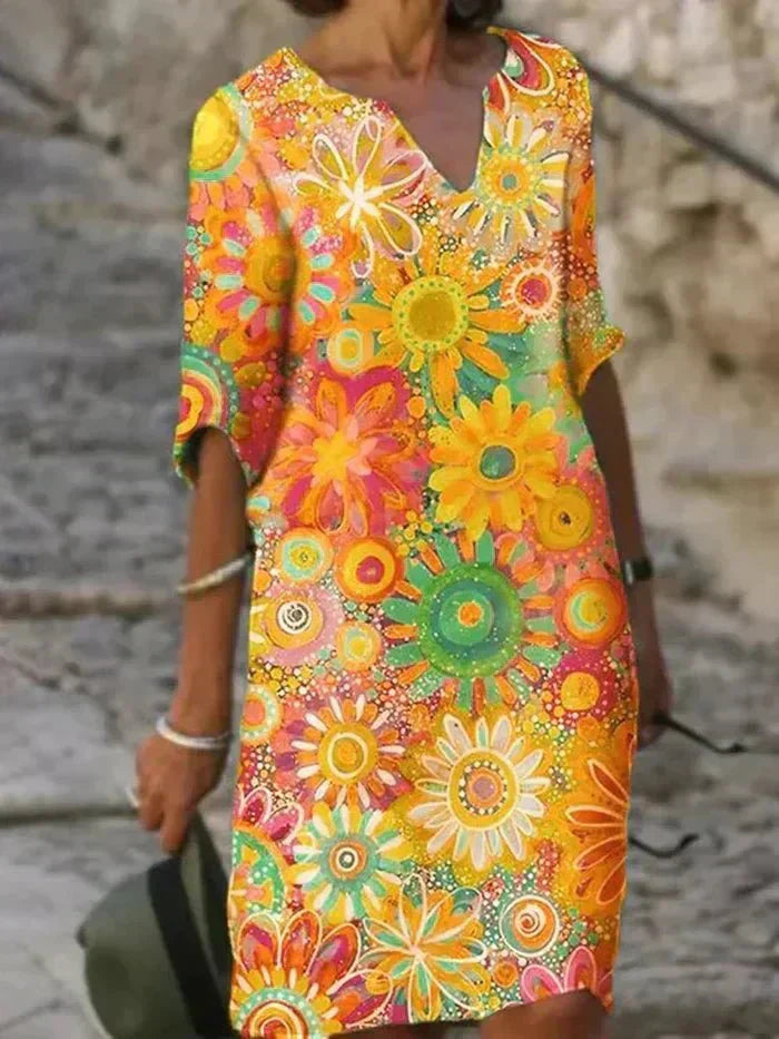 Nira | Midi-Kleid mit lebendigem Blumenmuster