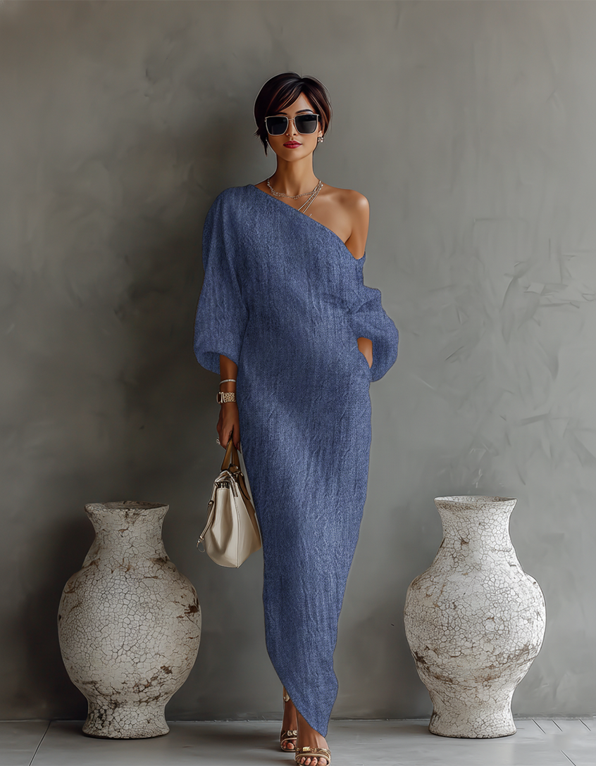 Hannelore™ | Robe Maxi Coton-Lin Épaule Découverte