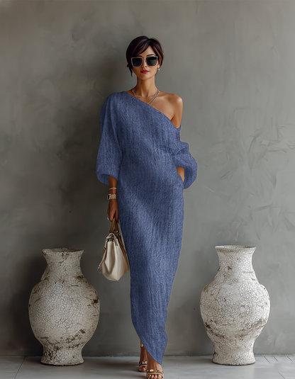 Hannelore™ | Robe Maxi Coton-Lin Épaule Découverte