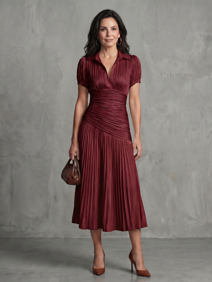 Salma™ | Robe midi rayée plissée