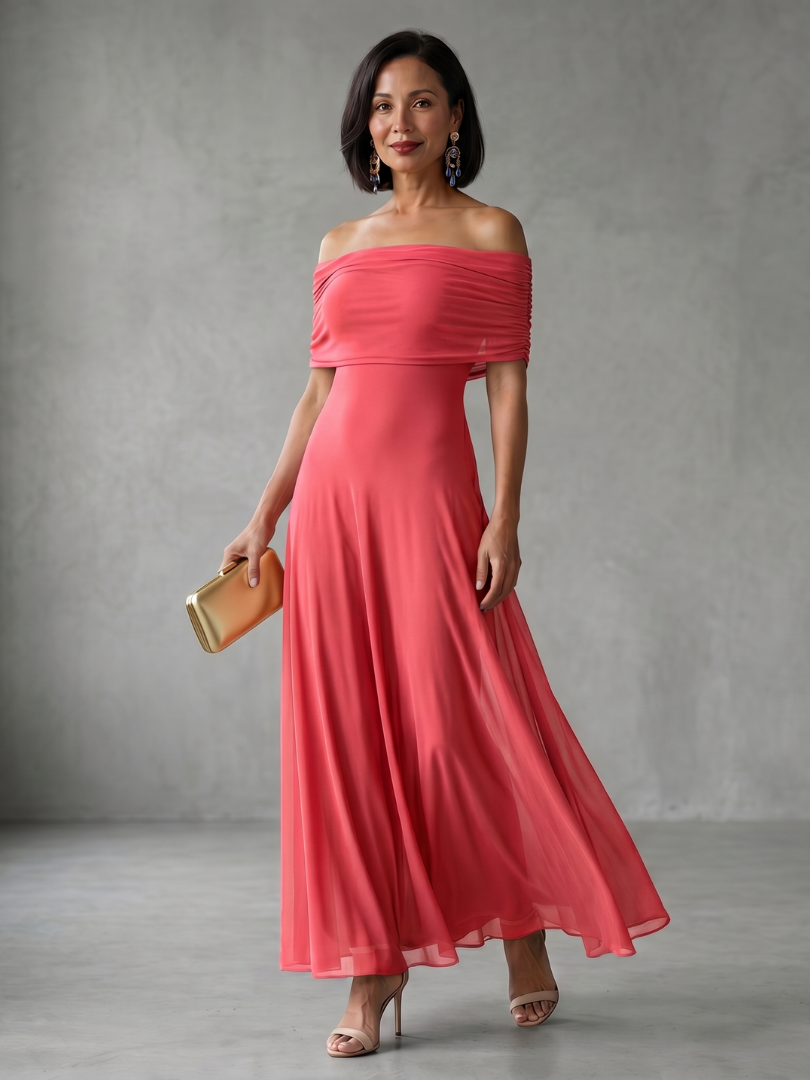 Fatima™ | Robe midi drapée épaules dénudées