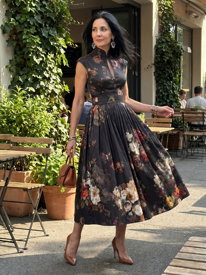 Inès™ | Robe midi plissée fleurie