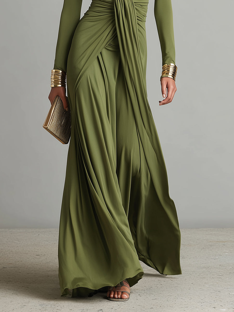 Floriane™ | Robe Maxi Vert Olive Col V