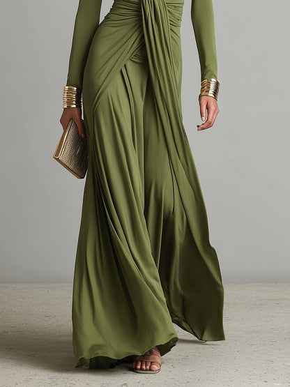 Floriane™ | Robe Maxi Vert Olive Col V