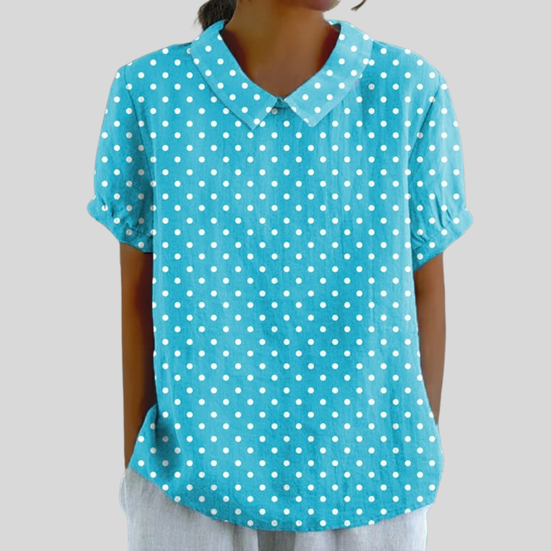 Lucette™ | Blouse turquoise à pois