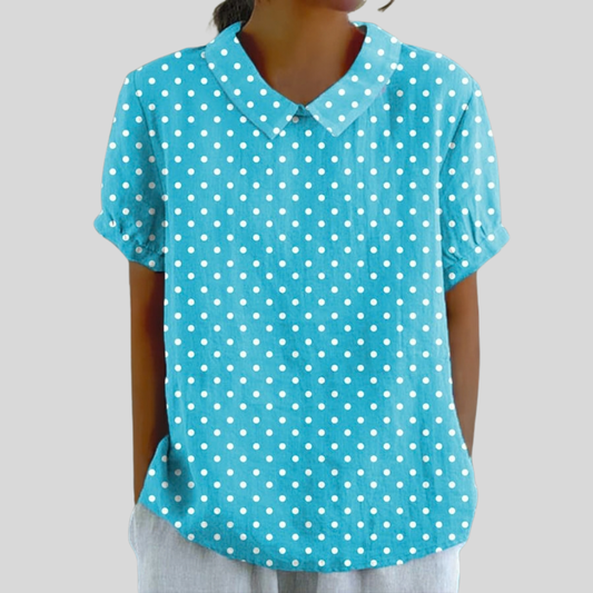 Lucette™ | Blouse turquoise à pois