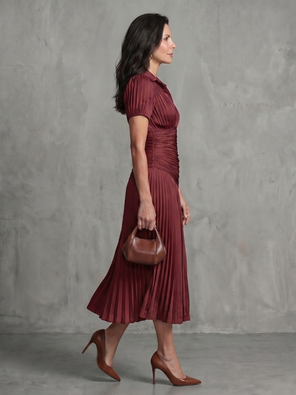 Salma™ | Robe midi rayée plissée