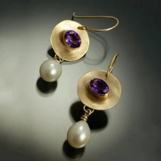 Eulalia™ | Boucles d’oreilles dorées avec perles violettes