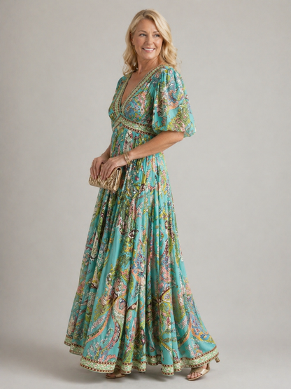 Célestine™ | Robe maxi légère à manches bouffantes et col V